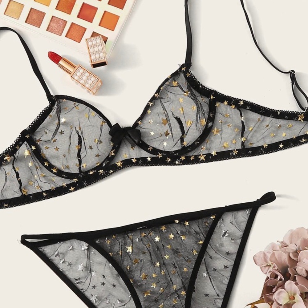 BNWT Star Appliqués Sheer Mesh Underwire Lingerie